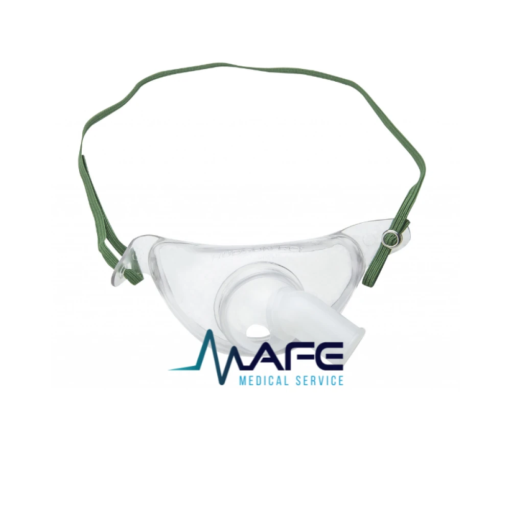 Mascarilla de traqueostomía transparente para adulto con banda elástica verde - MAFE Medical Service