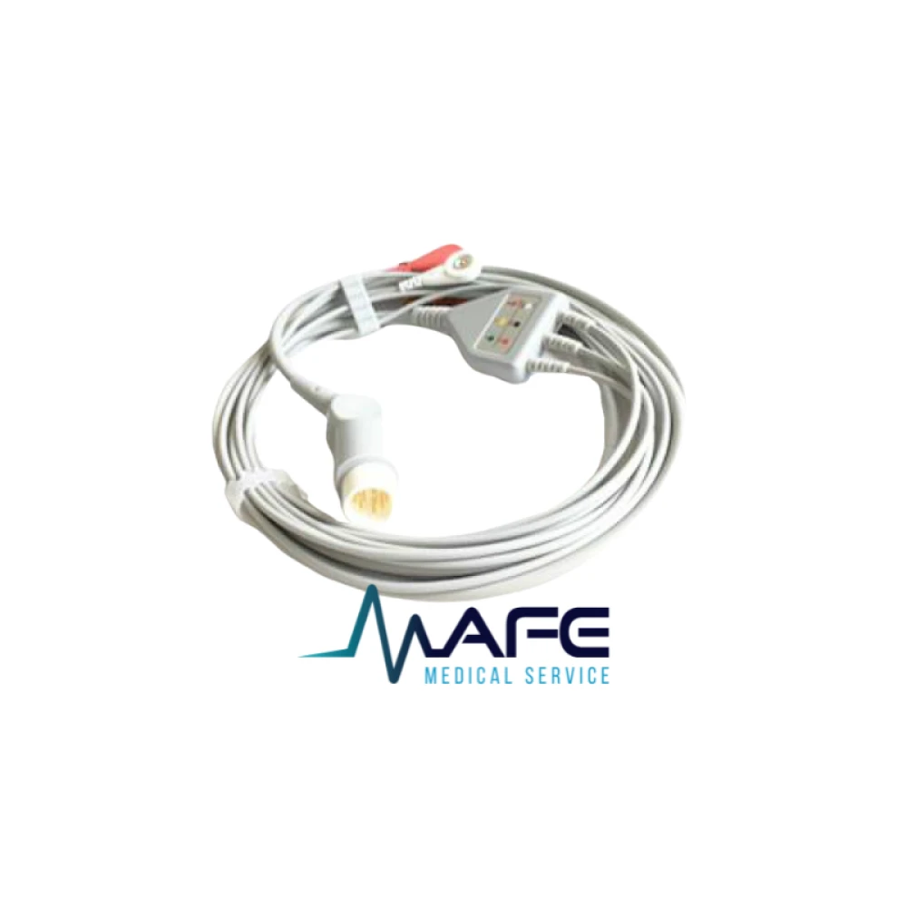 Cable ECG de una pieza y 3 derivaciones, compatible con Philips, con conector redondo de 12 pines.