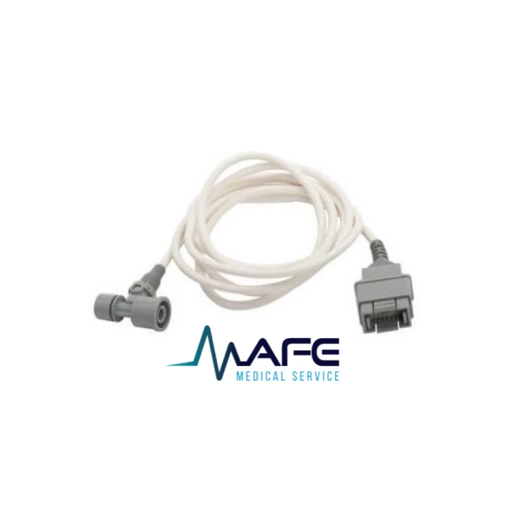 Sensor de flujo neonatal para ventilador Carefusion Avea, de color translúcido, con un cuerpo en forma de T para la conexión al circuito de ventilación.