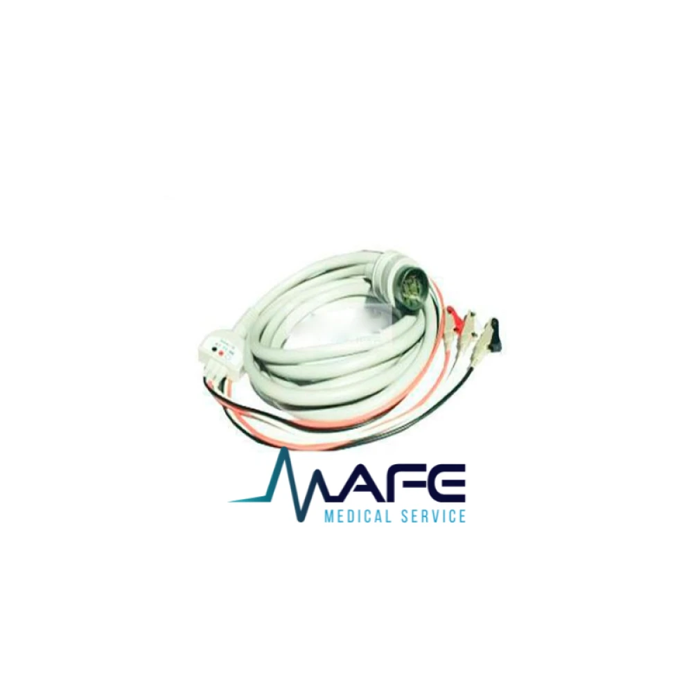 Cable ECG Nihon Kohden de una pieza y 3 derivaciones, con conector redondo de 11 pines, color gris.