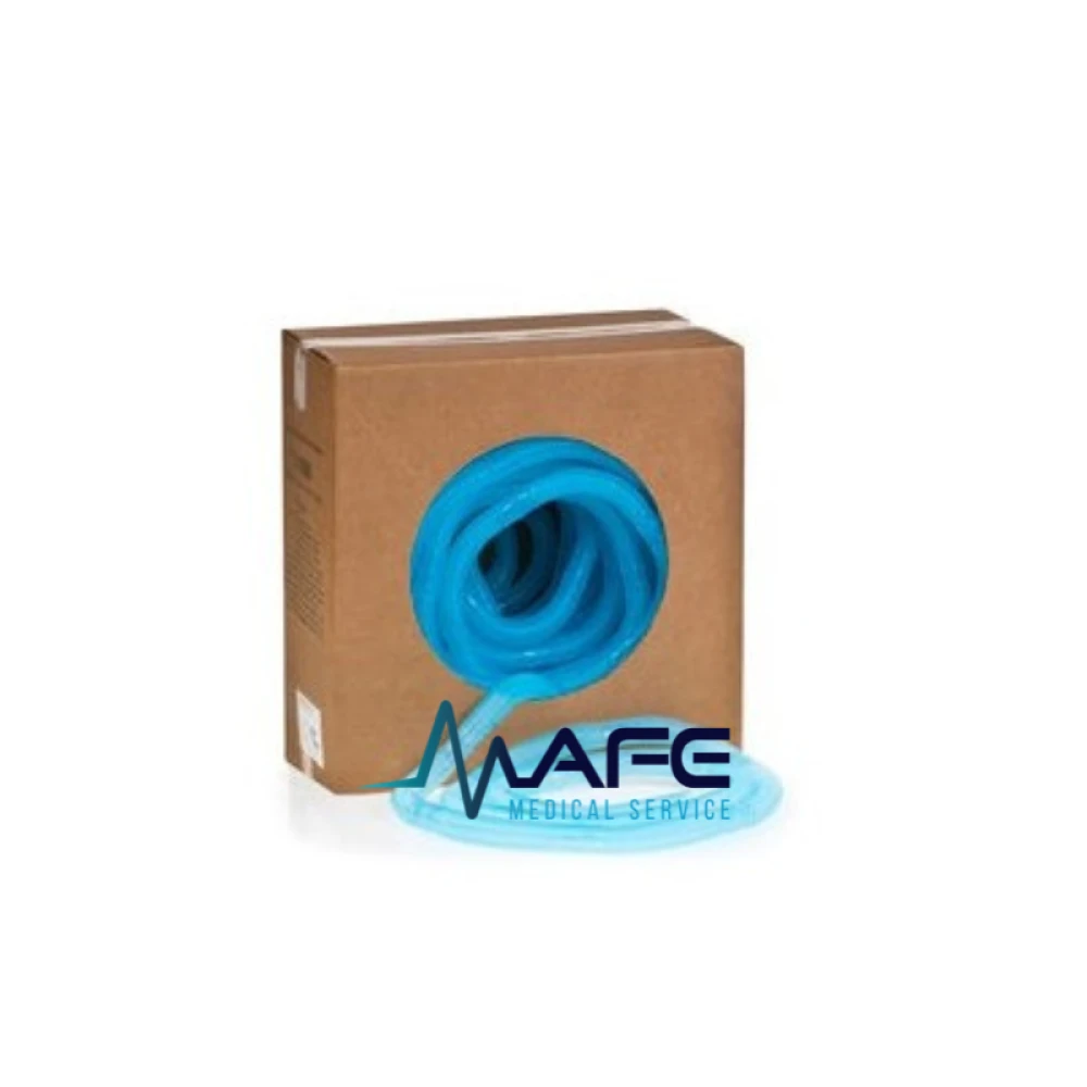 Rollo de manguera corrugada de color azul de 22mm de diámetro, para uso en terapia respiratoria y ventilación.